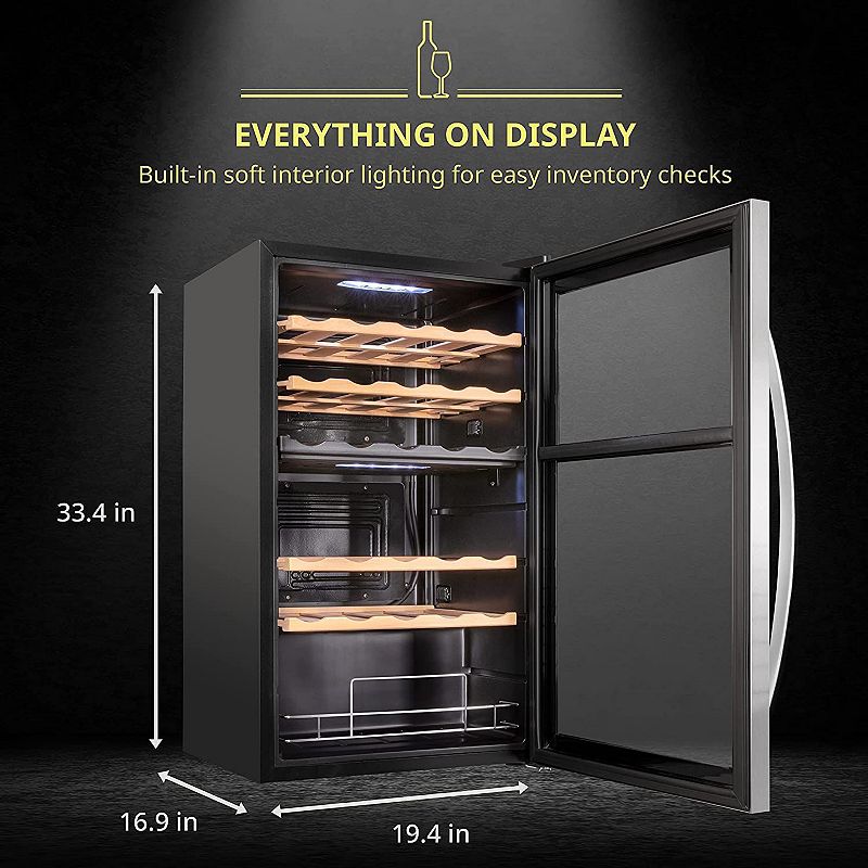 Schmécké Wine Fridge， 33 Bottle Dual Zone Wine Cooler， Freestanding Wine Refrigerator