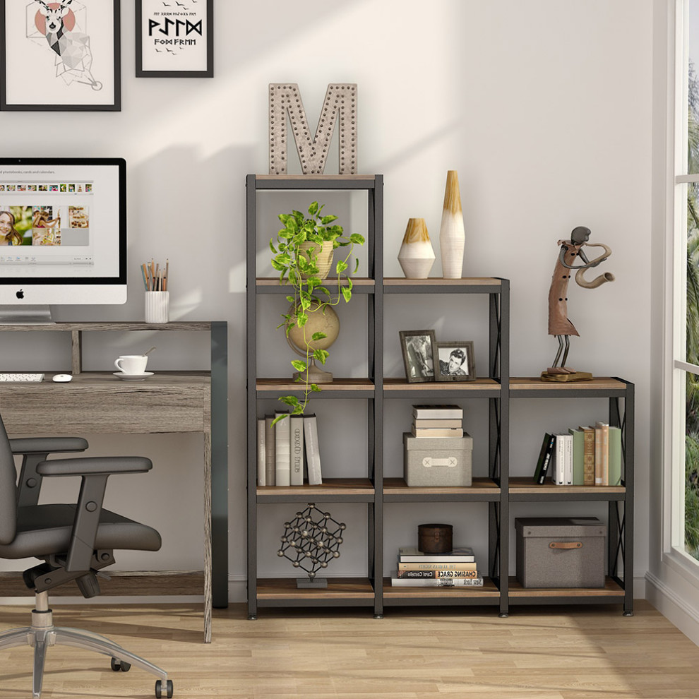 9 Cubes Stepped Etagere Bookcase   Industrial   Bookcases   by Tribesigns  Houzz