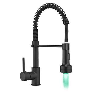 GIVING TREE Single-Handle Spring Spout Pull Out Sprayer Kitchen Faucet with LED Light in Matte Black HDLTQA0004