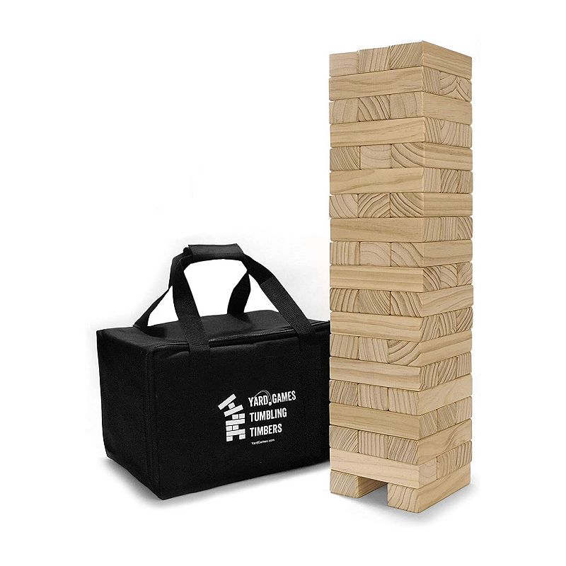 Yard Games Large Tumbling Timbers 24 Wood Block Stacking Game W/ Case， Natural