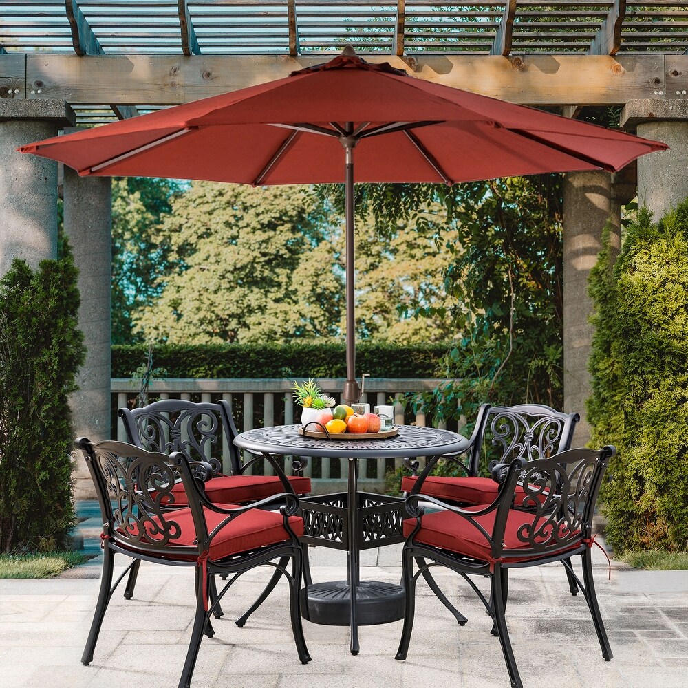 5 Piece Cast Aluminium Dining Set with Olefin Fabric Cushions (Includes Alternative Cushion Covers)