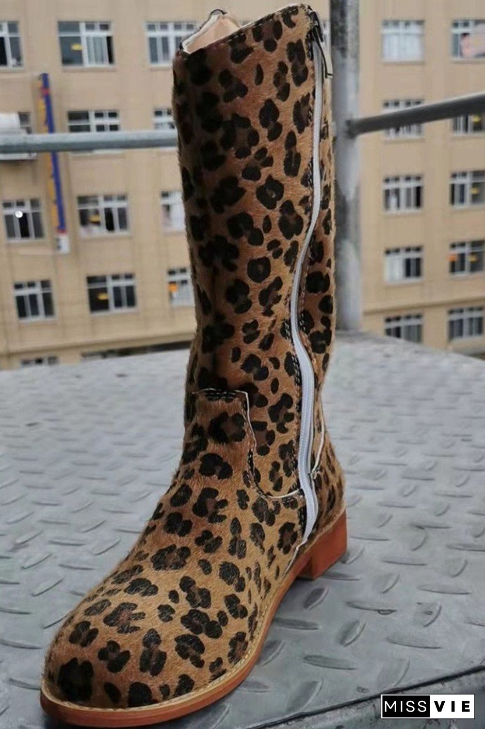 Cow Leopard Print Sequins Zipper Mid-calf Boots Wholesale