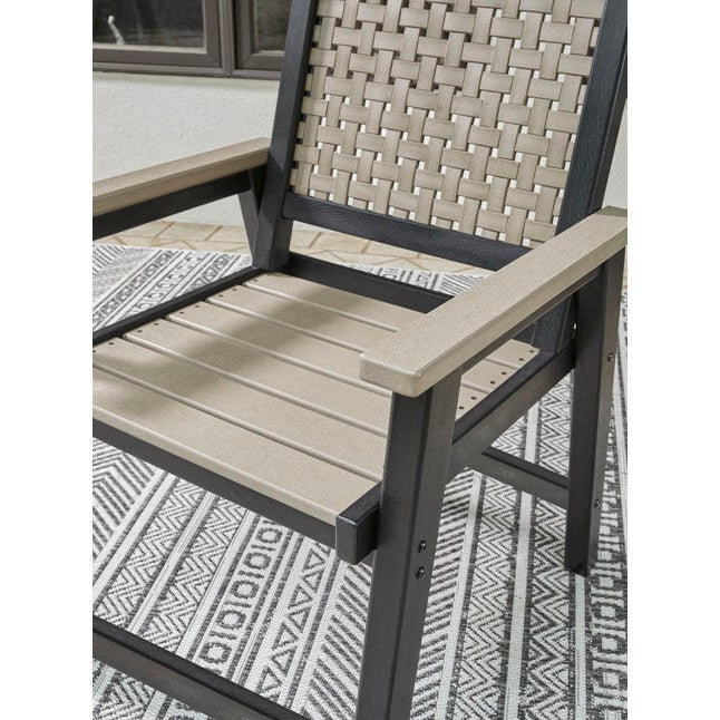 Poly Lattice 7pc Outdoor 72 Dining Set in 2-Tone Black/Driftwood-Taupe