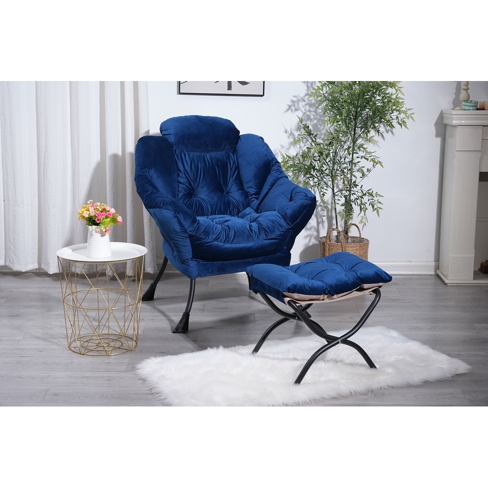 Living Room Chairs Modern Cotton Fabric Lazy Chair Single Steel Frame Leisure Sofa Chair with Armrests and A Side Pocket