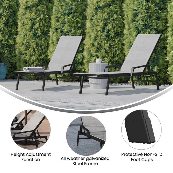 Set of 2 AllWeather Textilene Adjustable Chaise Lounge Chairs with Arms