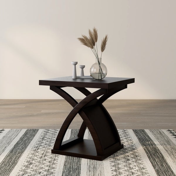 DH BASIC Contemporary Espresso X-Base Open Shelf End Table by Denhour