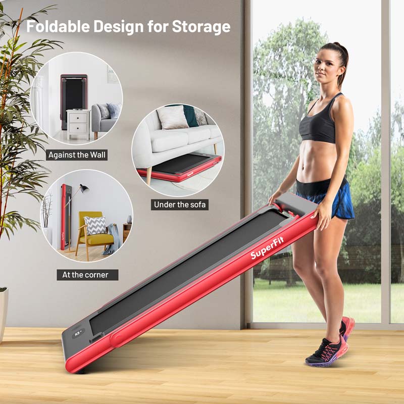 2 in 1 Folding Treadmill, 2.25HP Under Desk Electric Treadmill, Portable Walking Running Machine with Dual Display & Smart App Control