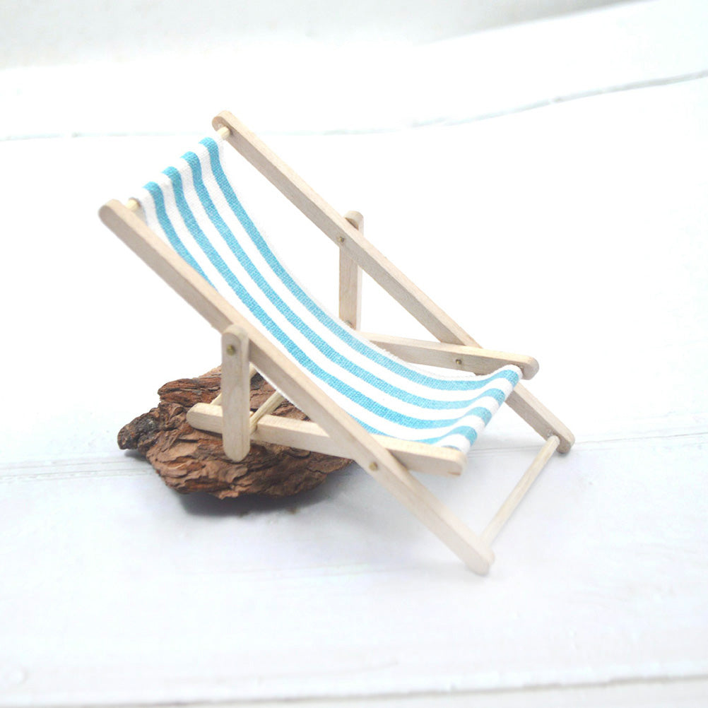 Hemoton 1Pc Beach Chair Model Mini Outdoor Ornament Stripe Recliner Miniature Play House Accessory for DIY (Sky-blue)