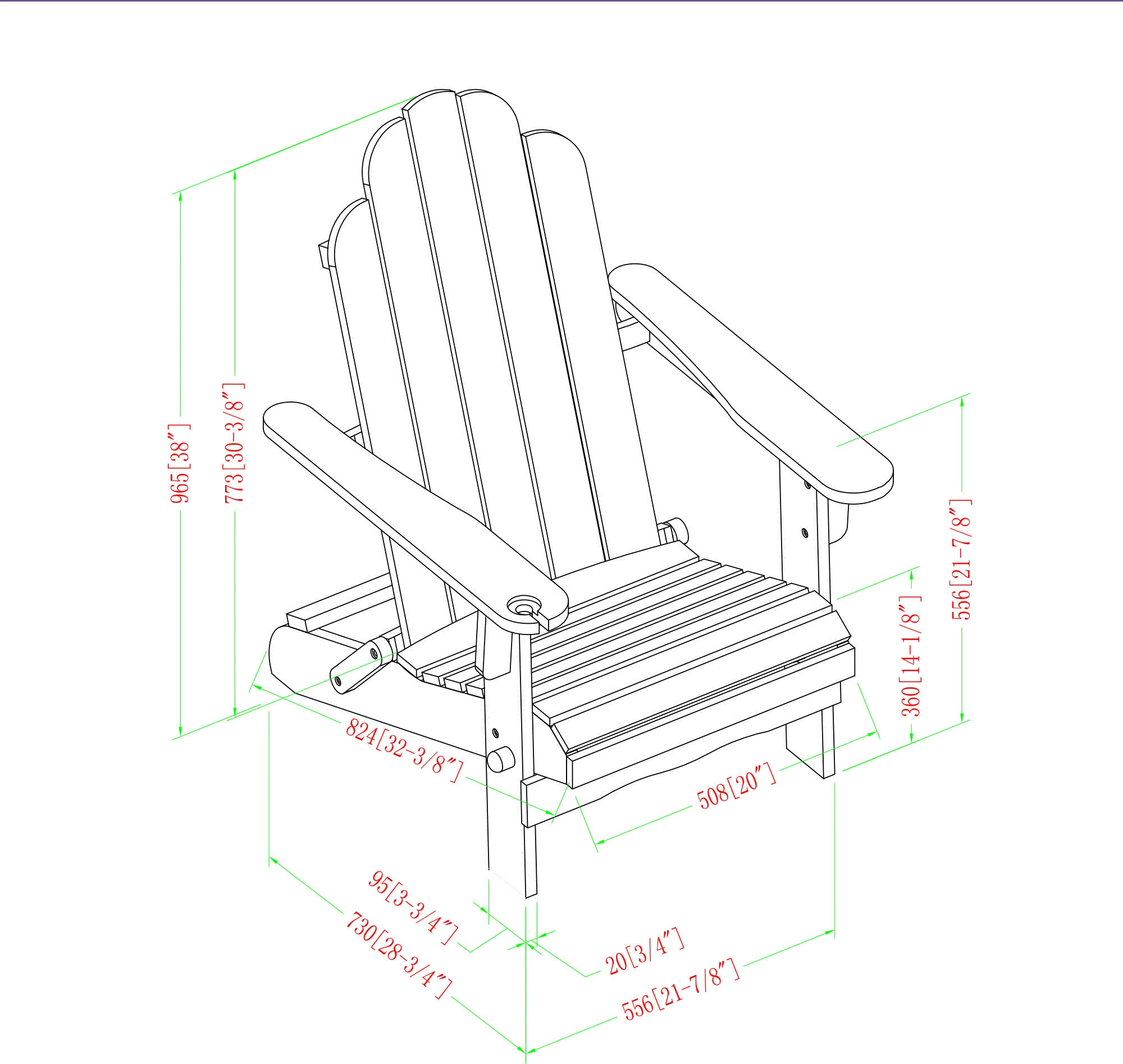 White Wood Adirondack Patio Chair with Glass Holder - Walker Edison