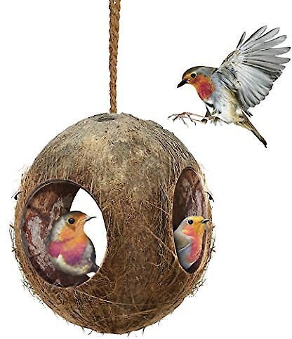 SunGrow Outdoor Coconut Hide and Bird Finch Cage and Hummingbird Bird Nest