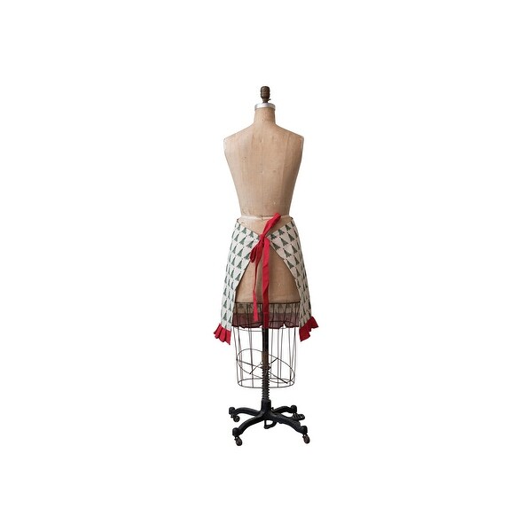 Cotton Printed Half Apron with Christmas Tree Pattern，Pocket and Ruffle