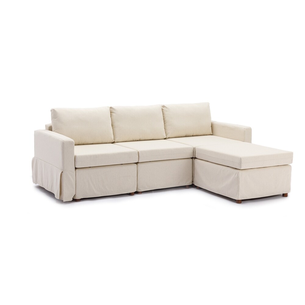 3 Seat Upholstered Module Sectional Sofa L Shape Linen Couch w/Ottoman