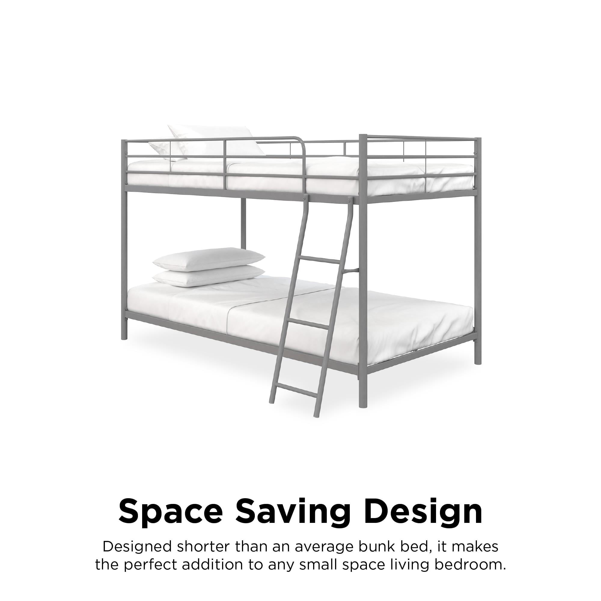 Mainstays Small Space Junior Twin over Twin Metal Bunk Bed, Silver