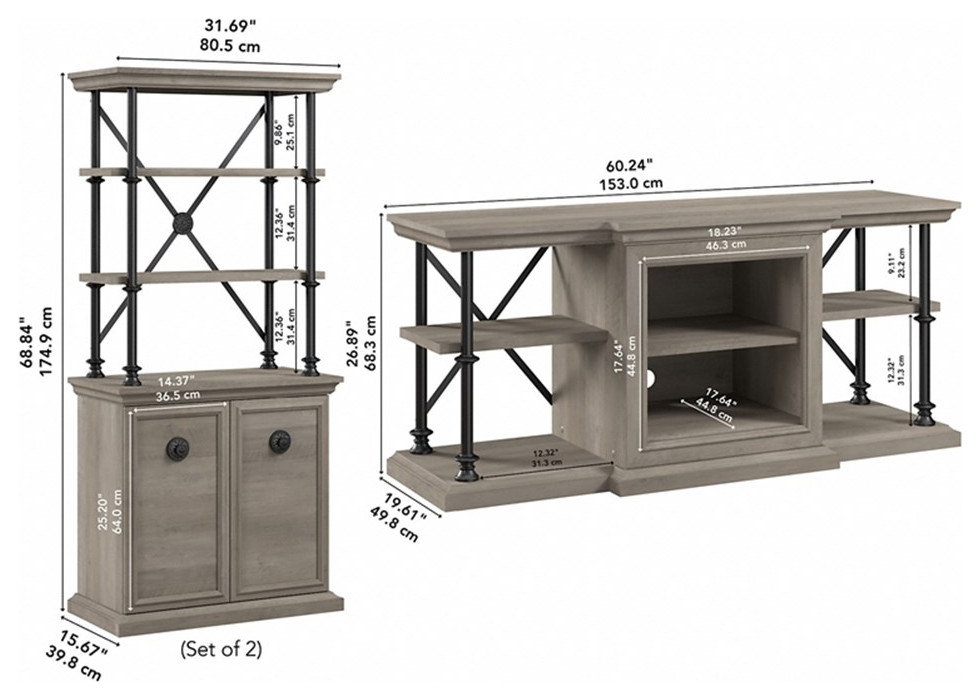 Coliseum 60W TV Stand with Bookcases in Driftwood Gray   Engineered Wood   Traditional   Entertainment Centers And Tv Stands   by Homesquare  Houzz