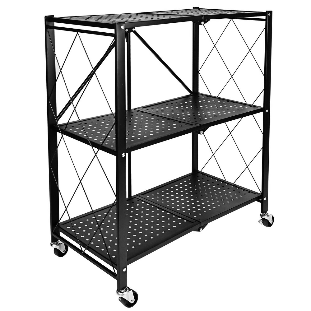 3 Tier Heavy Duty Foldable Metal Rack Storage Shelving with Wheels