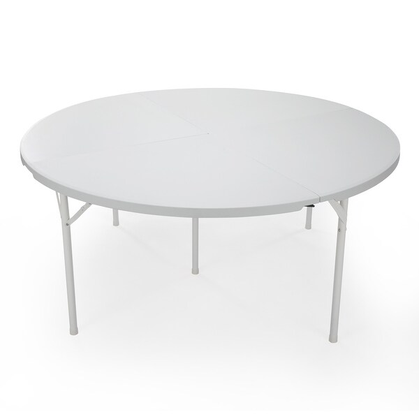 Round Plastic Folding Portable Dining Table with Carrying Handle，5 Legs for Indoor，Outdoor，Parties，Banquets and Events