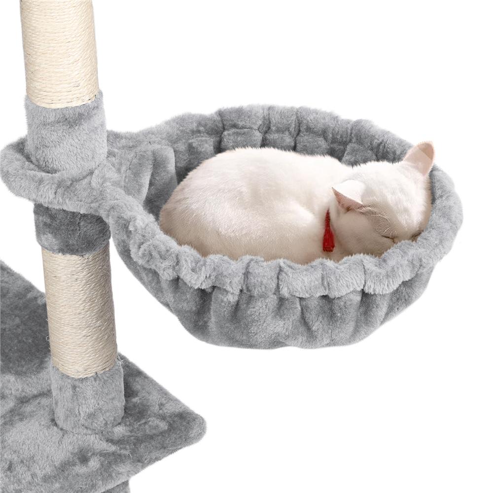 Topeakmart 798221 Multilevel Cat Tree Condo with Basket and Scratching Posts and Ramp Light Gray  Crowdfused