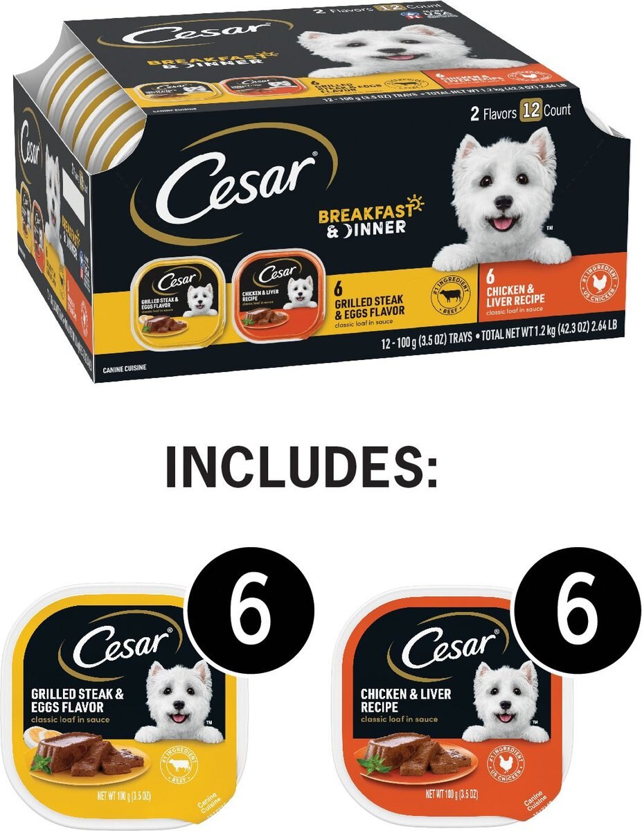 Cesar Classic Loaf in Sauce Breakfast and Dinner Mealtime Variety Pack Dog Food Trays