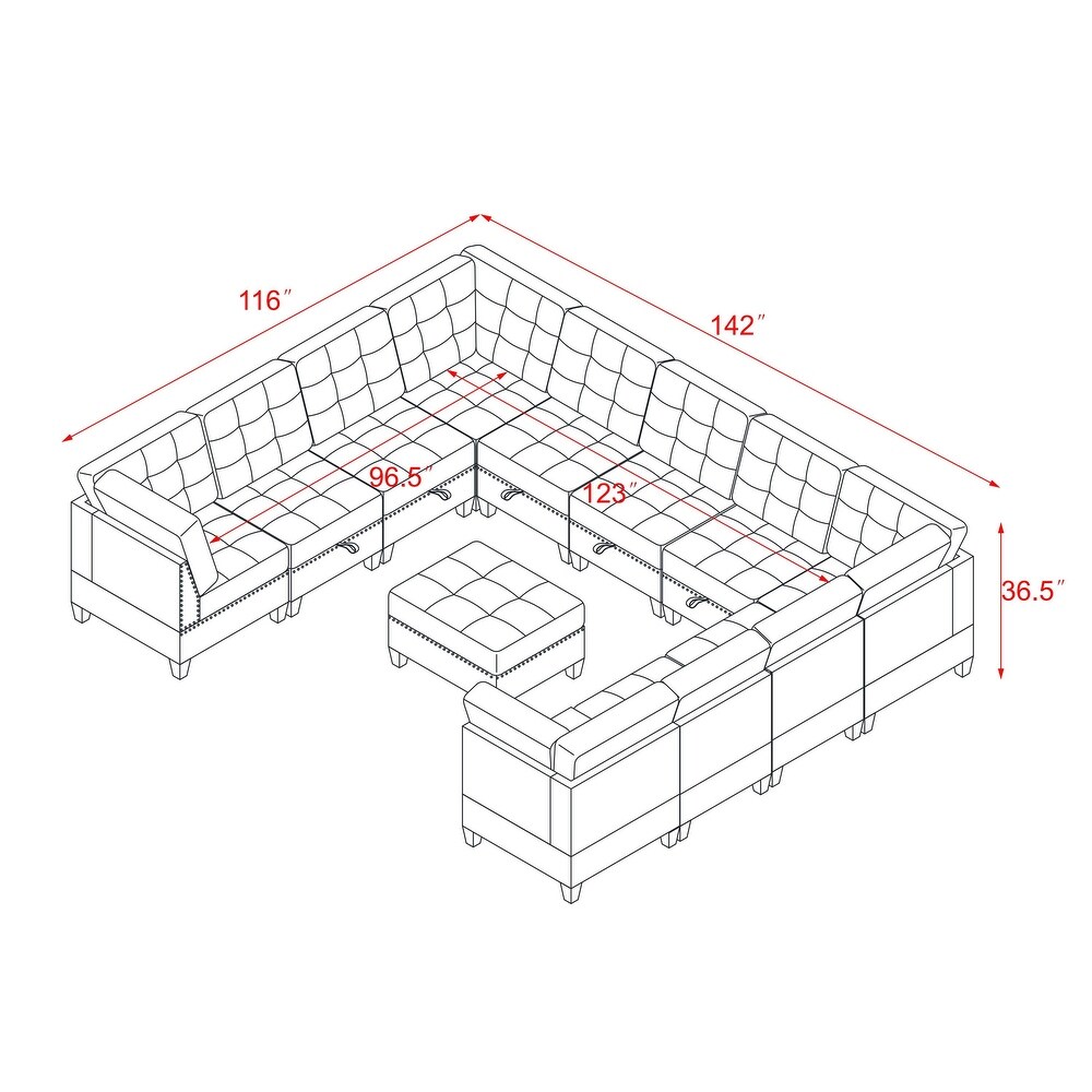 12 Piece U Shaped Modular Sectional Sofa with Bonus Storage