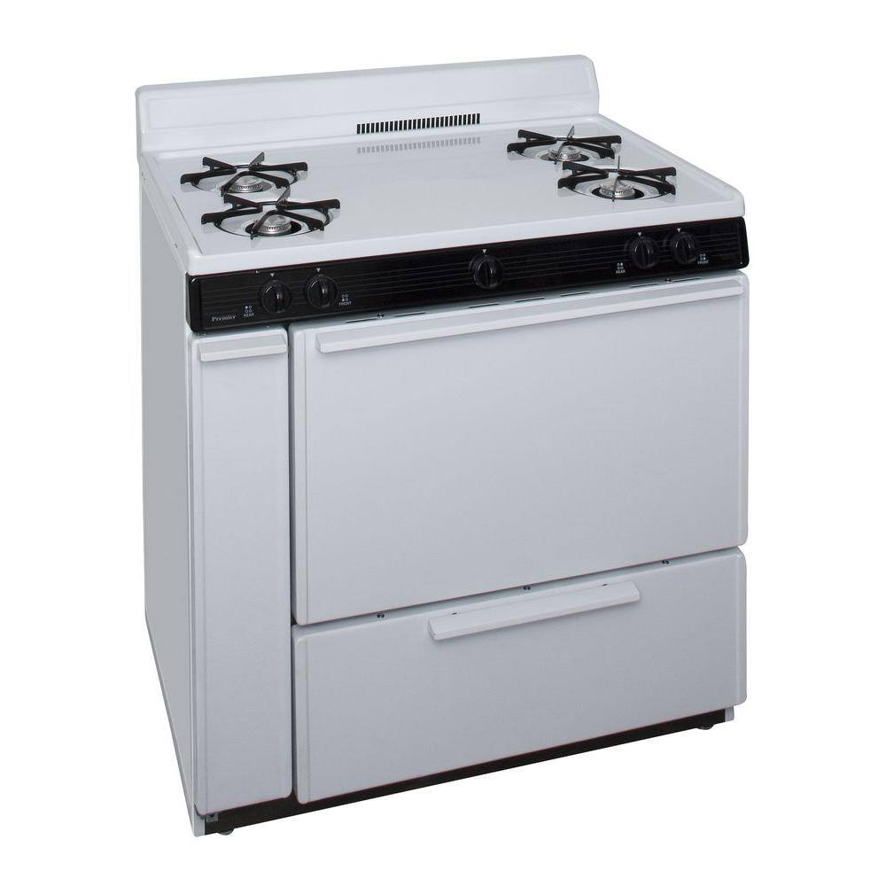 Premier 36 in. 3.91 cu. ft. Battery Spark Ignition Gas Range in White BLK100OP