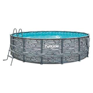 Funsicle 16 ft. Round 48 in. Deep Metal Frame Above Ground Pool Stone Slate P4W01648B