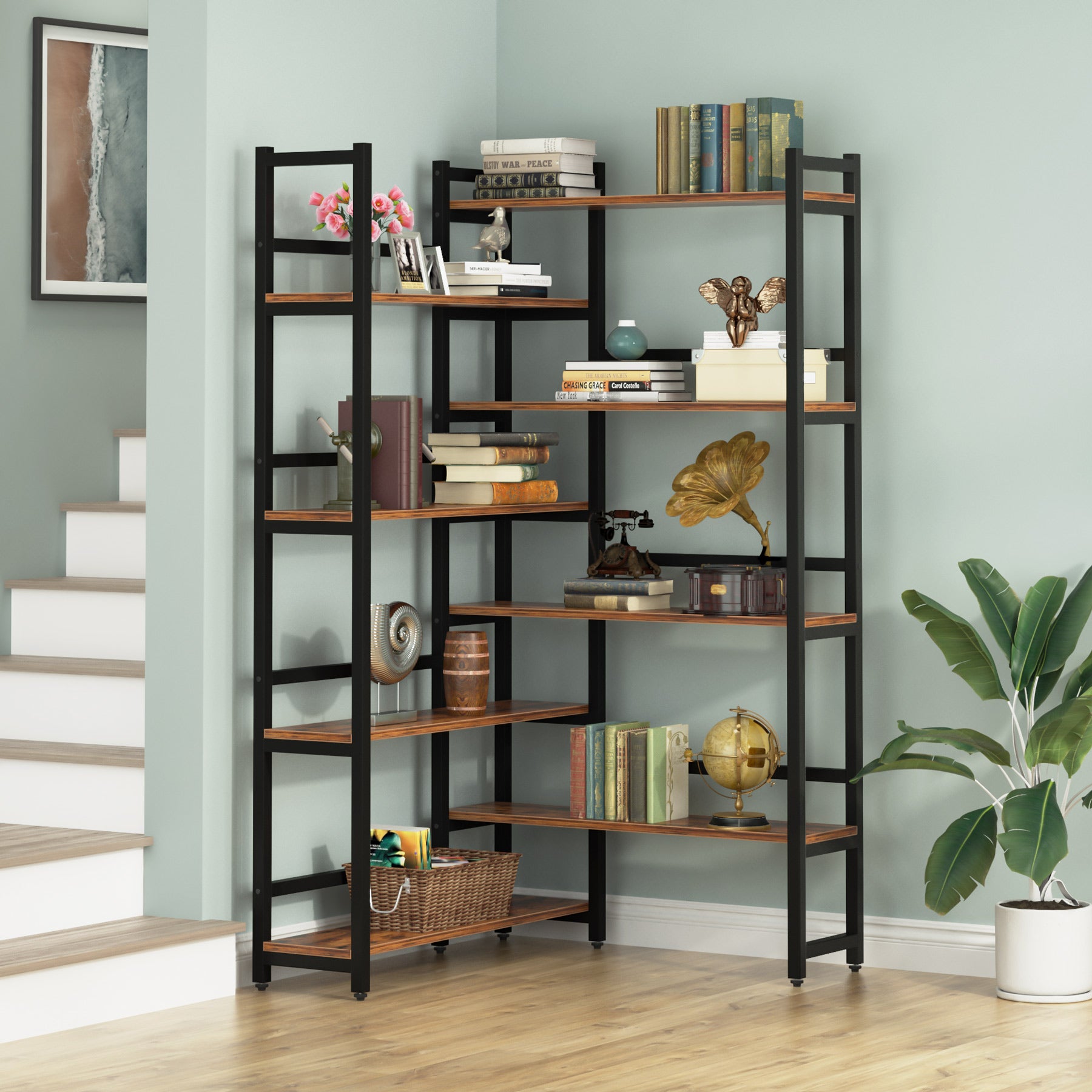 70.8 Corner Bookshelf, 8-Tier Industrial  Bookcase Corner Display Rack