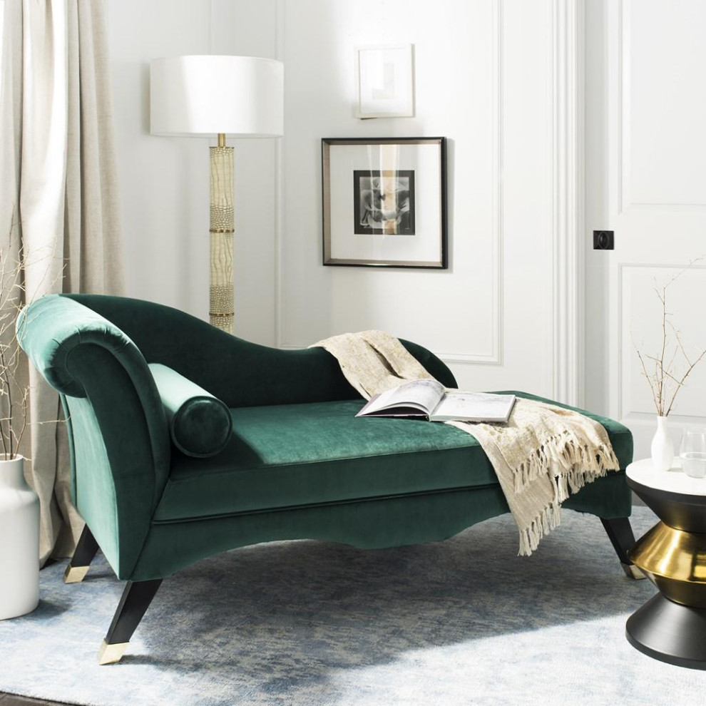 Rusty Velvet Chaise W/ Pillow Emerald/ Espresso   Contemporary   Indoor Chaise Lounge Chairs   by AED Luxury Home Decor  Houzz