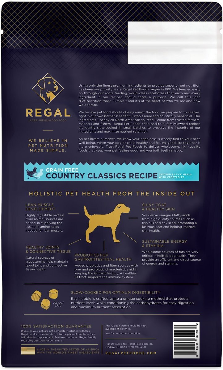 Regal Pet Foods Country Classics Recipe Grain-Free Chicken and Duck Meals Dry Dog Food