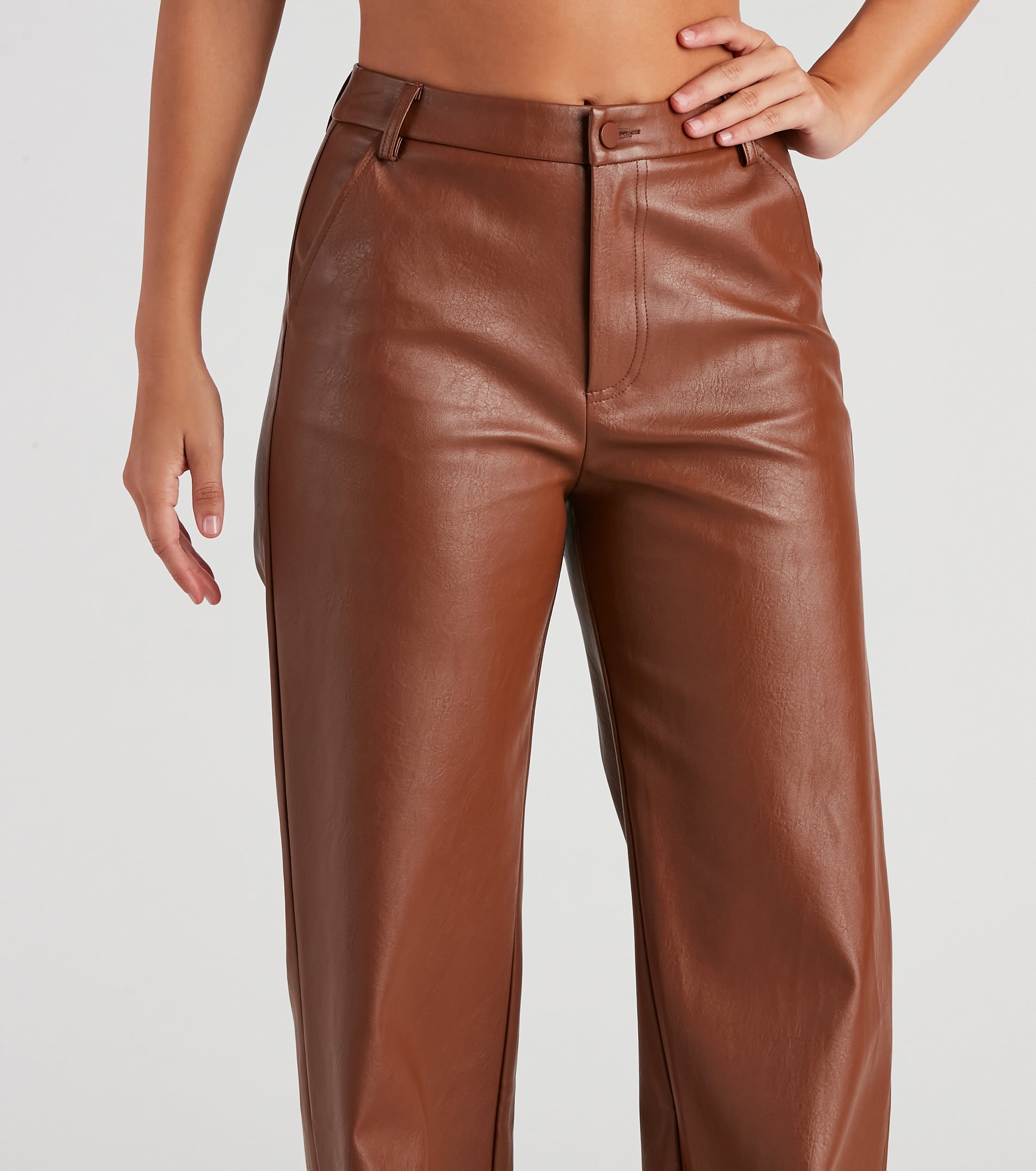 Sleek Faux Leather Straight-Leg Pants