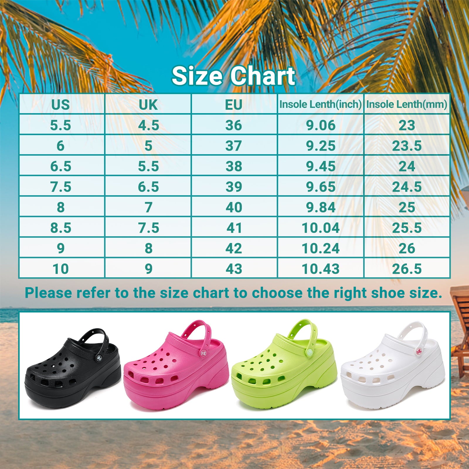 Women's Platform Clogs Hight Heels Mules Beach Sandals Slippers Slip On Garden Shoes