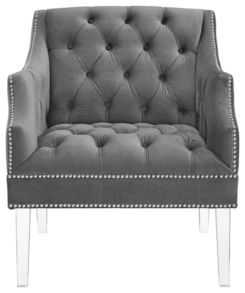 Gray Proverbial Tufted Button Accent Performance Velvet Armchair   Contemporary   Armchairs And Accent Chairs   by Uber Bazaar  Houzz