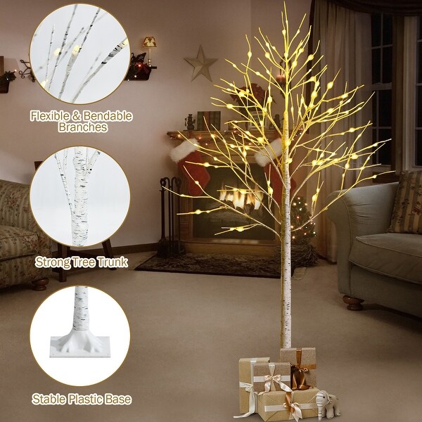 Costway 6ft Prelit White Twig Birch Tree for Christmas Holiday w/96