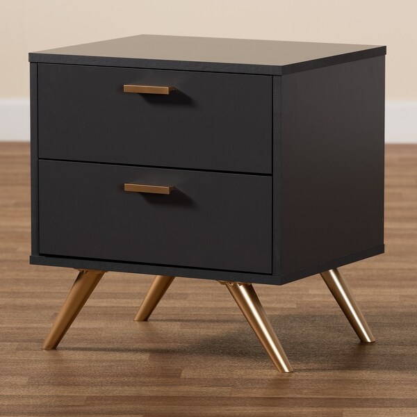 Kelson Modern Dark Grey and Gold Finished Wood 2-Drawer Nightstand - - 33914443