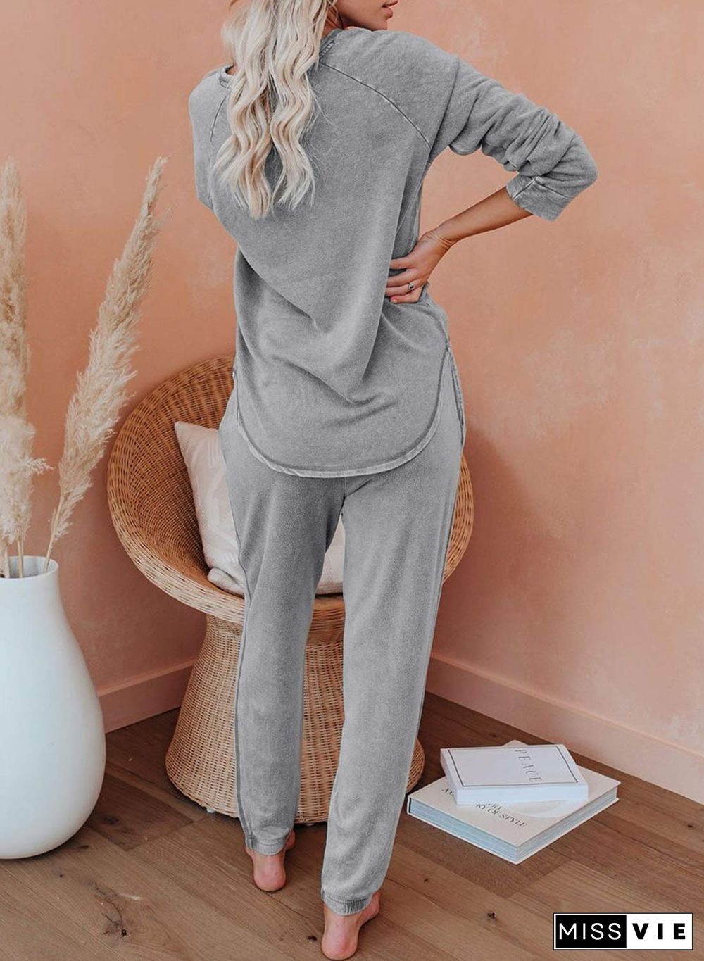 Women's Casual Home Sleeve T-shirt Trousers Suit