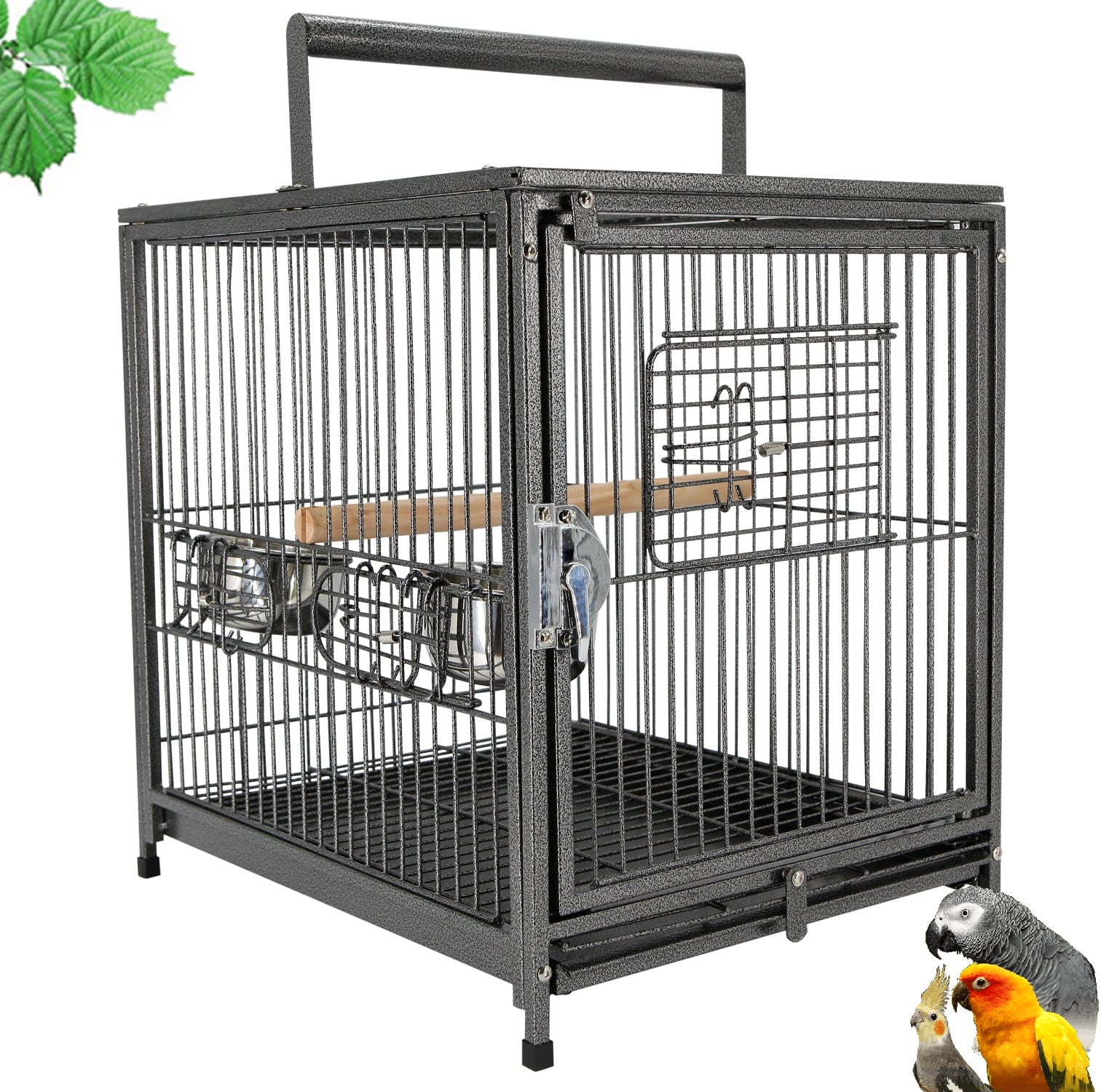 22-Inch Portable Heavy Duty Travel Veterinary Parrot Bird Carrier Play Stand Perch Cage Feeding Bowl Stand with Handle and Accessories