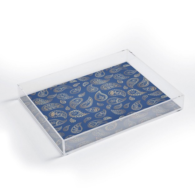 Cynthia Haller Classic Blue And Gold Paisley Acrylic Tray Deny Designs