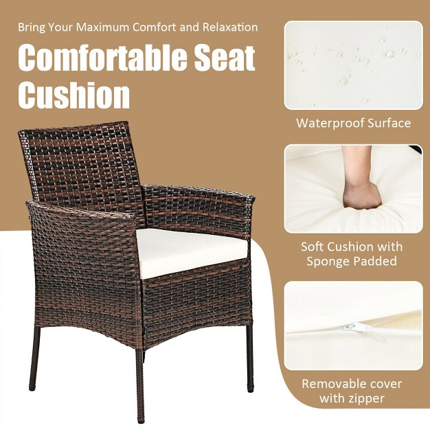 Costway Patio Rattan Arm Dining Chair Cushioned Sofa Furniture Brown