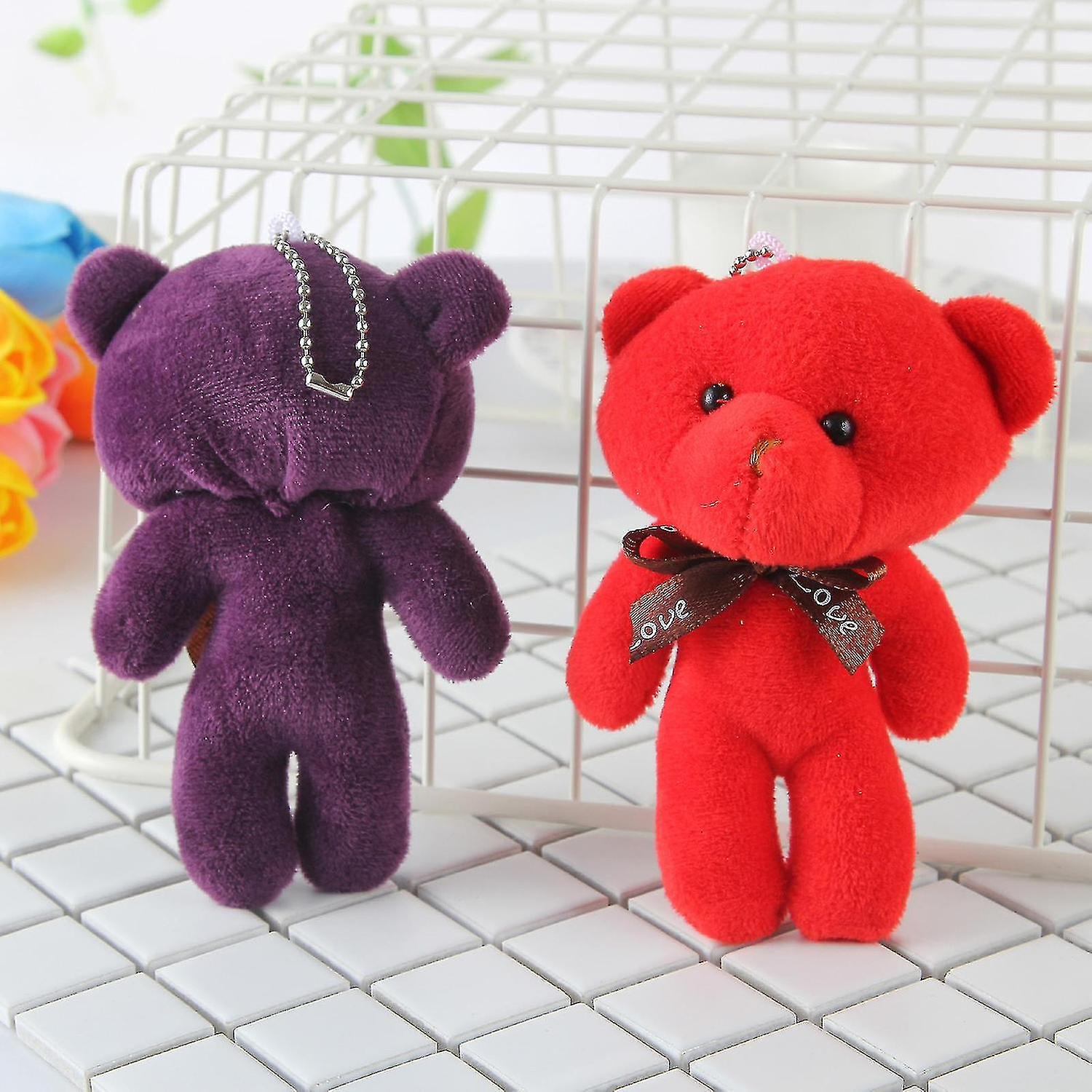 5pcs Random Color Mini Plush Conjoined Bear Toys Pendant Pp Cotton Soft Stuffed Bears Toy Doll Holid