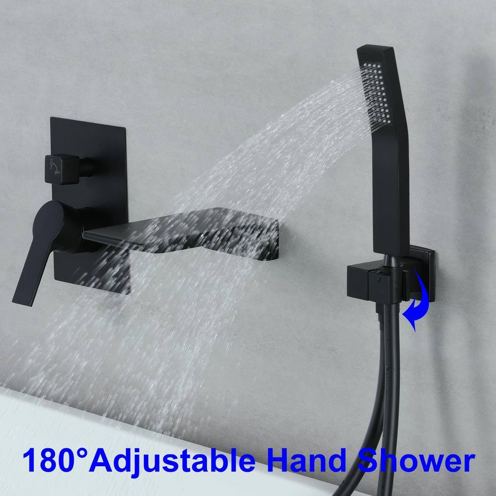 Miscool Park Single-Handle Wall Mount Roman Tub Faucet with Hand Shower in Matte Black (Valve Included) SHSMDH10C20LMB