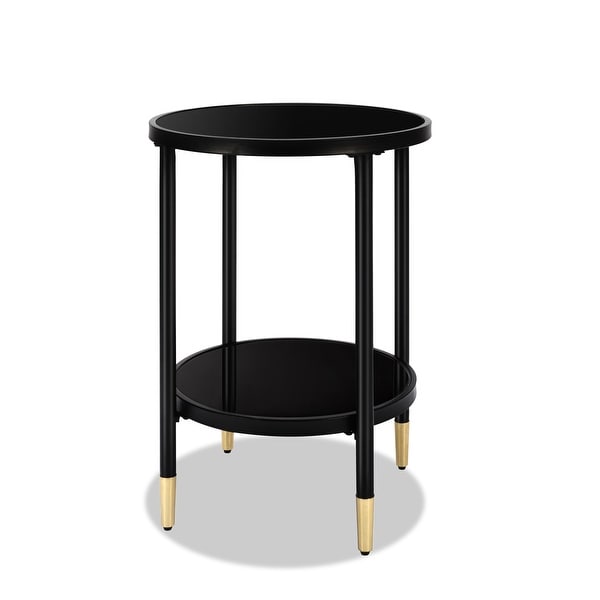 17.7 in. Black Round Tempered Glass End Table with Bottom Storage Shelf and Metal Frame