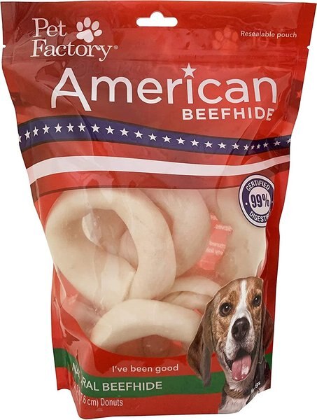 Pet Factory Beefhide Donuts 3 to 4-inch Natural Flavored Dog Hard Chews， 8 count