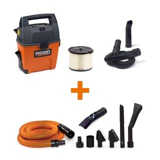 RIDGID 3 Gallon 3.5 Peak HP Portable WetDry Shop Vacuum with Built in Dust Pan LED Lighted Car Nozzle and Car Cleaning Kit WD3050C