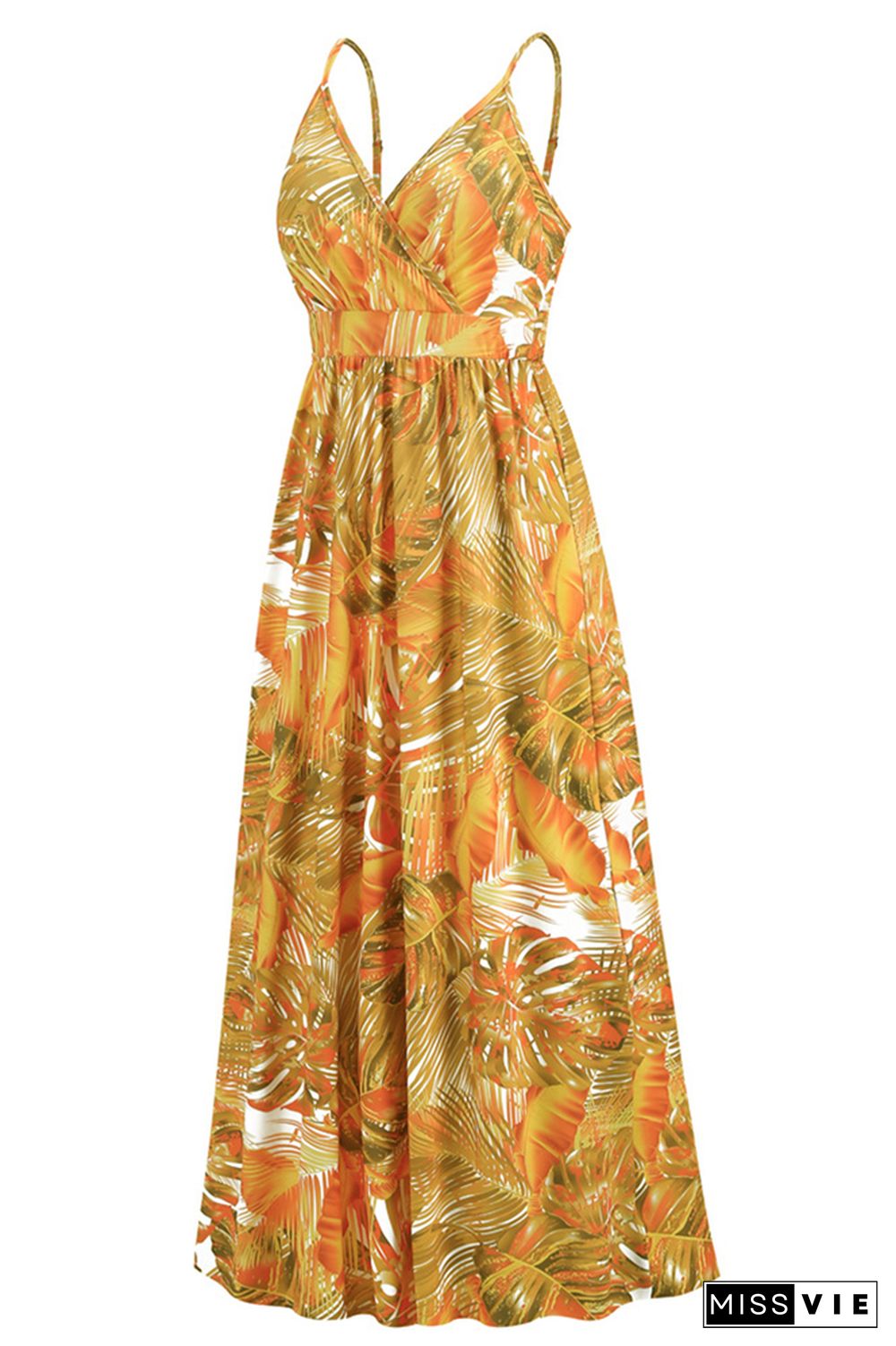 Wrap V Neck Abstract Print Cami Maxi Dress