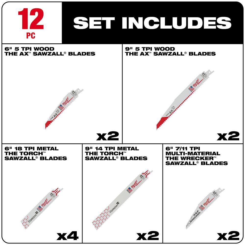 Milwaukee 12-Piece SAWZALL Blade Set 49-22-1129 from Milwaukee