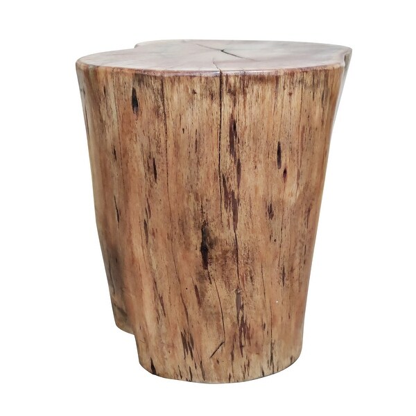 17 Inch Accent Stump Stool End Table， Live Edge Acacia Wood Log with Grain and Knot Details， Natural Brown