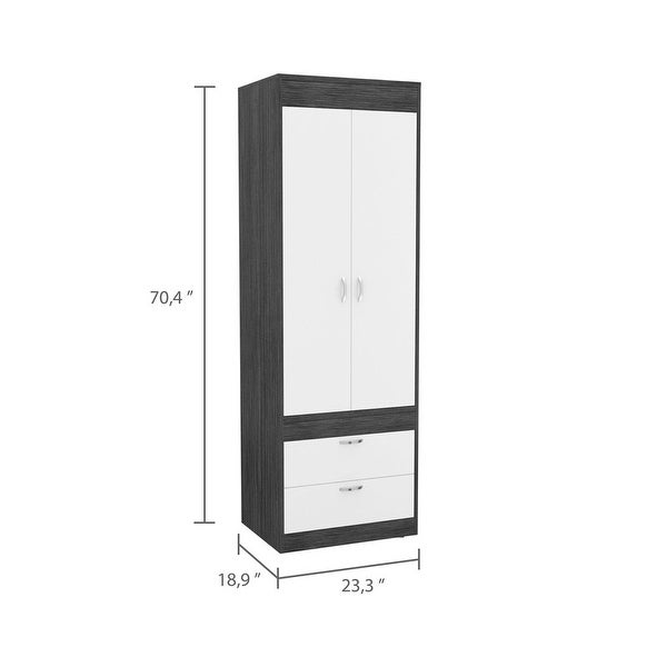 Wardrobe Cabinet with 2 Door， 2 Drawer and 1 Shelf - - 37938185