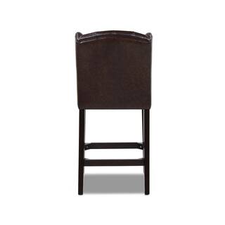 Jennifer Taylor Richmond 39.5 in.Vintage Brown Tufted Wingback Oak Wood 27 in. Counter Height Bar Stool with Faux Leather Seat 81101-MFR