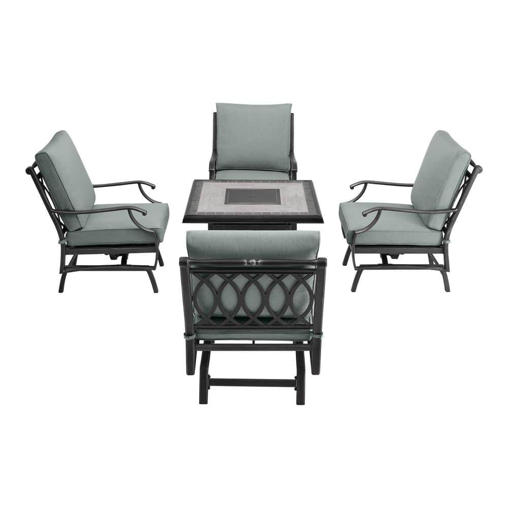 Home Decorators Collection St. Charles 5-Piece Aluminum Motion Outdoor Fire Conversation Patio Fire Pit Set with Sunbrella Cast Mist Cushions FZA71015R-STS