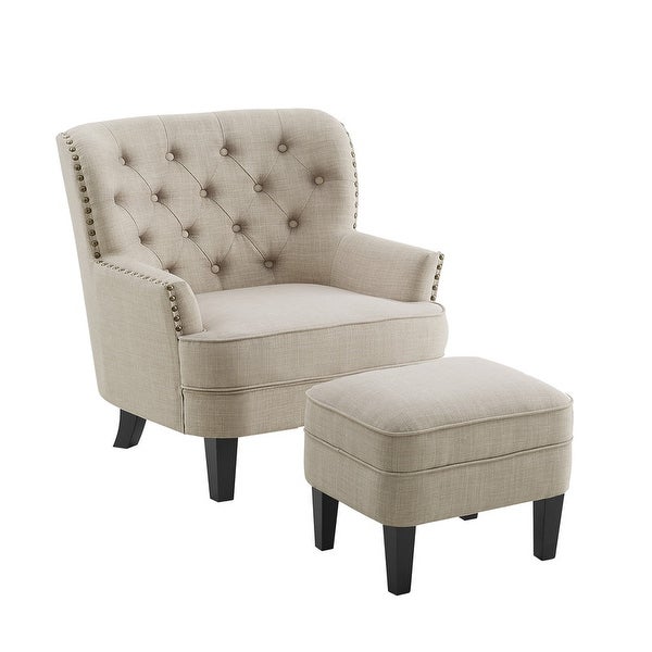 Moser Bay Mignon 30'' Wide Tufted Wingback Accent Chair with Ottoman， Velvet or Linen