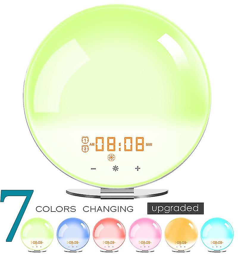 Sunrise Alarm Clock， Wake Up Light /sunlight Lamp With Dual Alarm Clocks and Snooze Function 20 Brightness Levels And 7 Colors Light Alarm Clock， Sunris